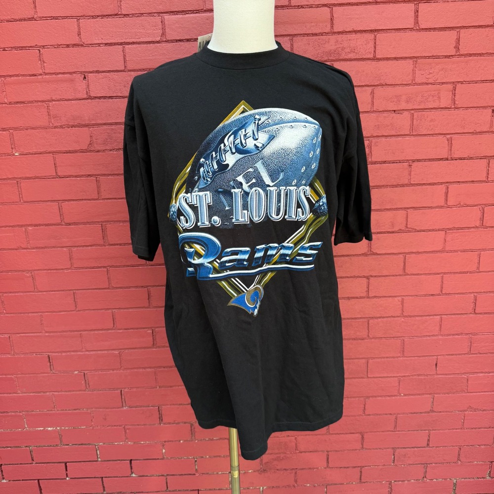 Vintage St Louis Rams‎ NFL Football T Shirt XL Game Day Black Tee